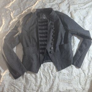 LAST KISS Gray Black Blue Plaid Military Jacket L